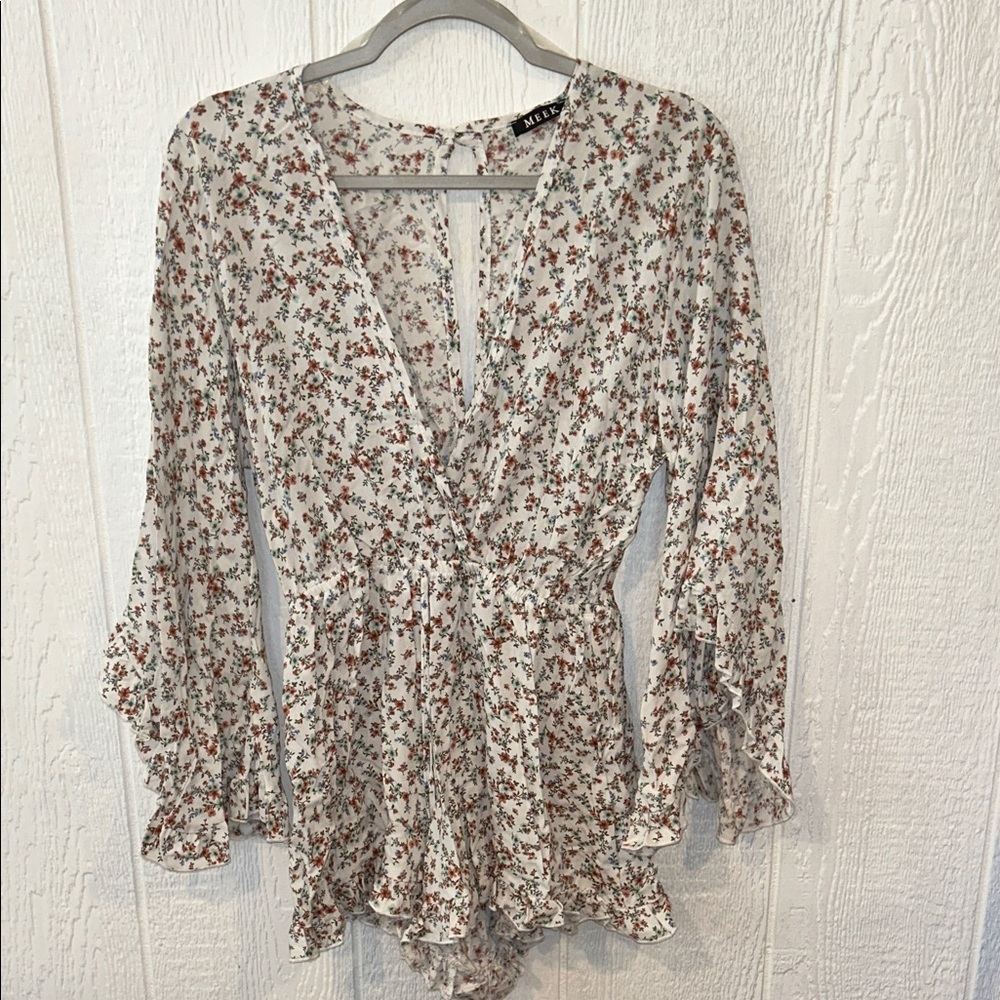 NEW Meek Floral Romper Jumpsuit Playsuit V Neck Ruffle Hem